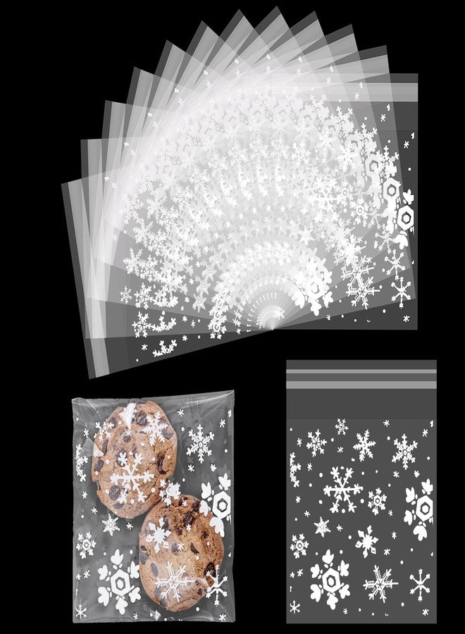 Jocomoni 100pcs Christmas Snowflake Cookies Bags, Clear Self Sealing Cellophane Bags Self-Adhesive Snowflake Cookies Bag Plastic Candy Bags for Bakery Cookies Gift Packing Christmas Party Favor - Image 1